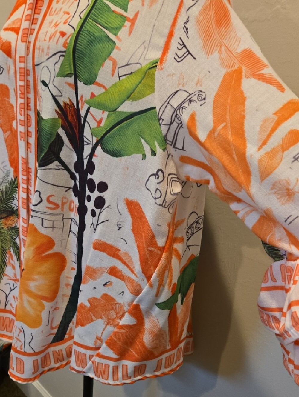 Tropical Jungle Printed Button-Up Hi Low Tucan Birds Tunic/Cover Up - Picture 3 of 8